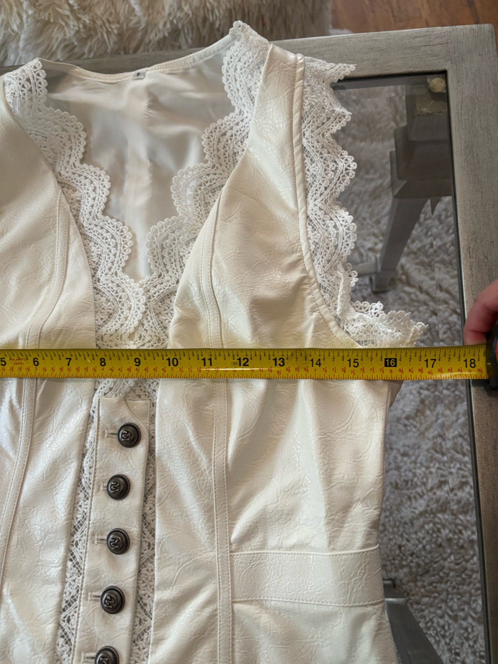 White Lace-Trimmed Faux Leather Corset Top - Picture 4 of 5